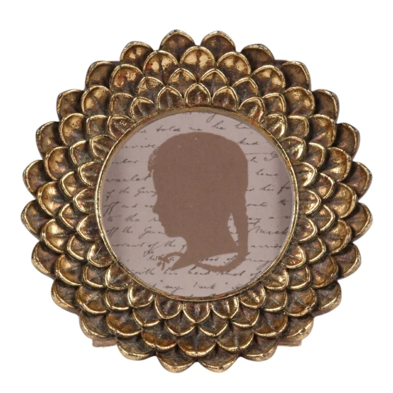 Fotoram 10x10 cm - guld - konstharts - rund - stående