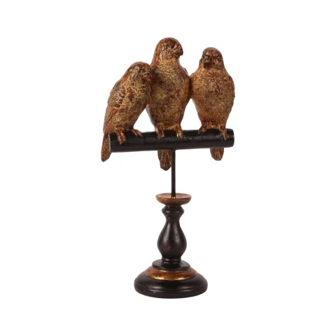 Papegaaienbeeld op voet - goud - 33 cm