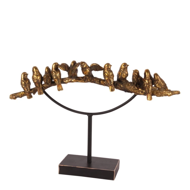 Fåglar på pinne - guld - 30 cm