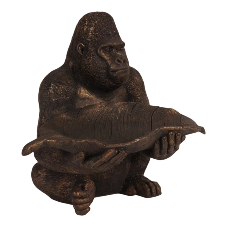 Gorillastaty med bricka – guld – 39 cm