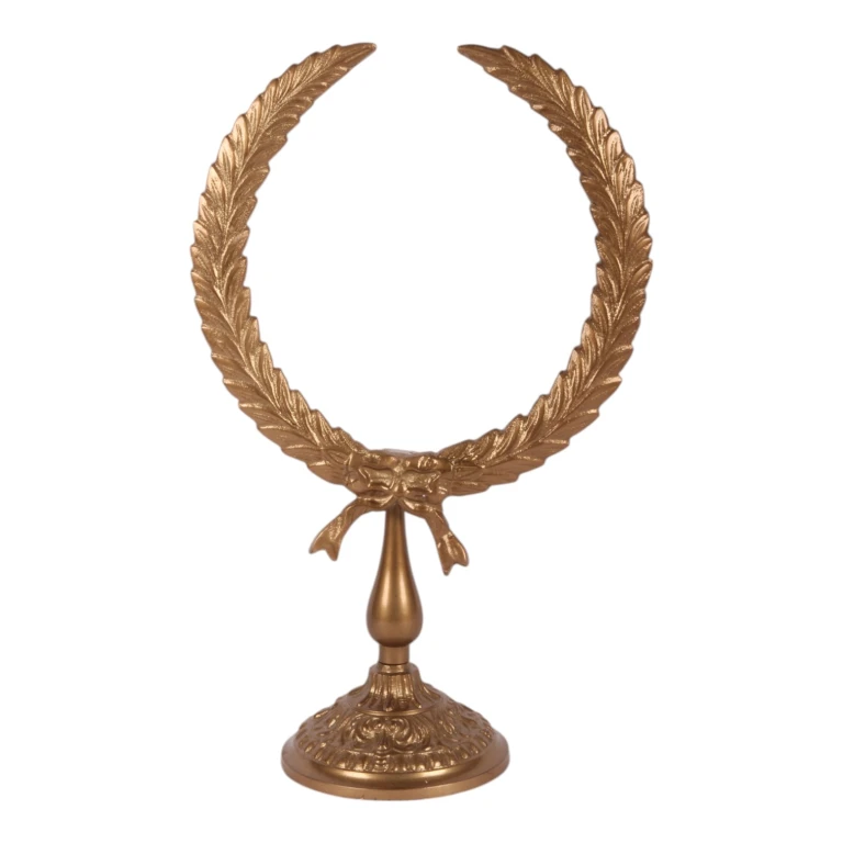 Lauruskrona på fot - guld - 38 cm - aluminium