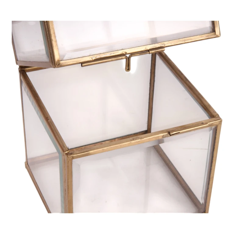 Smyckeslåda 10x10x13 cm - guld - mässing och glas