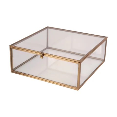 Sieradendoos 20x20x8 cm - goud - messing en glas
