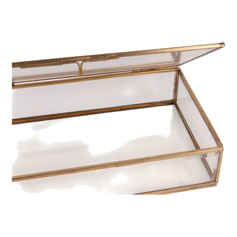 Smyckeslåda 20x20x8 cm - guld - mässing och glas