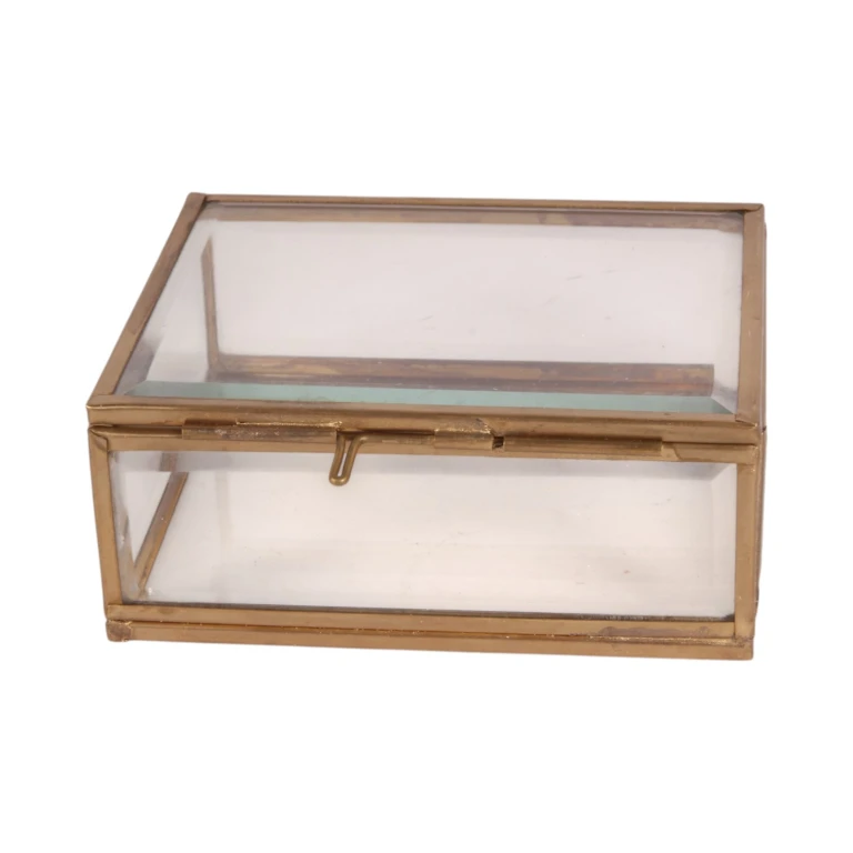 Smyckeslåda 11 x 9 x 4,5 cm – guld – mässing och glas