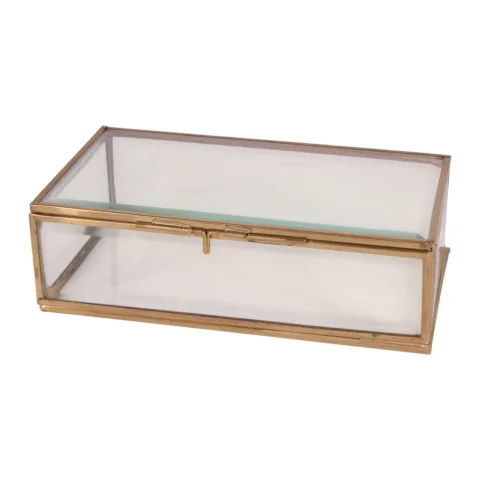 Sieradendoos 17,5 x 10 x 5,5 cm - goud - messing en glas