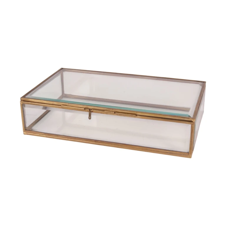Smyckeslåda 22,5 × 14 × 5,5 cm – guld – mässing och glas