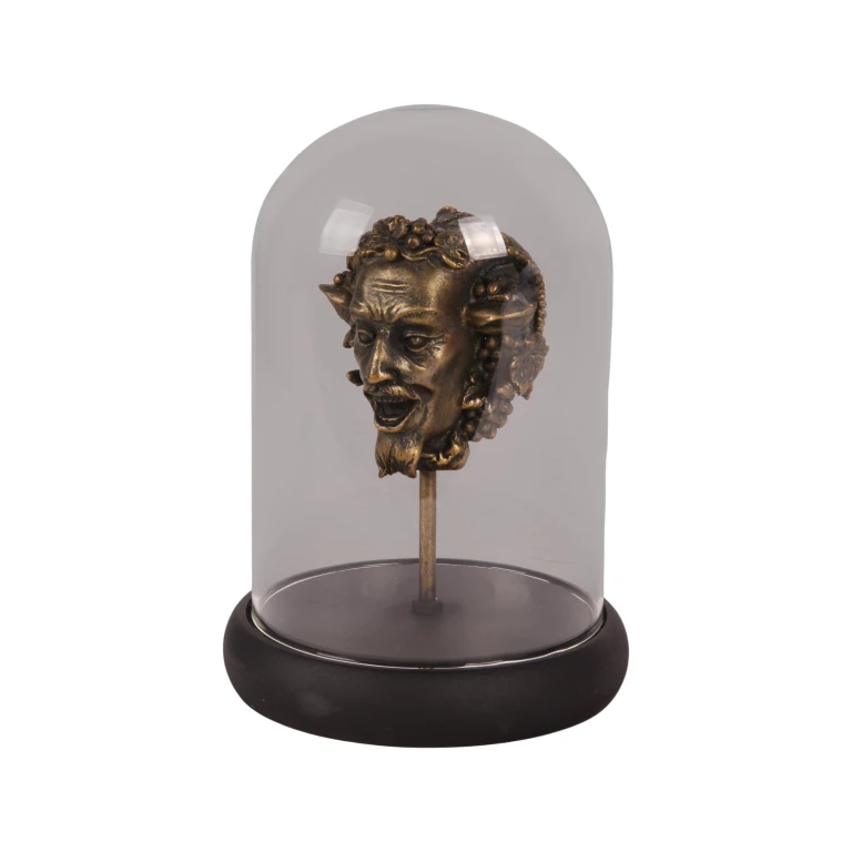 Bacchus-figur med glasdomb - guld - 23 cm - konstharts