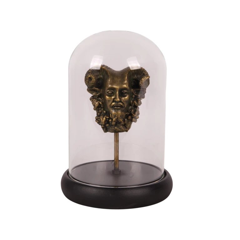 Bacchus-figur med glasdomb - guld - 23 cm - konstharts
