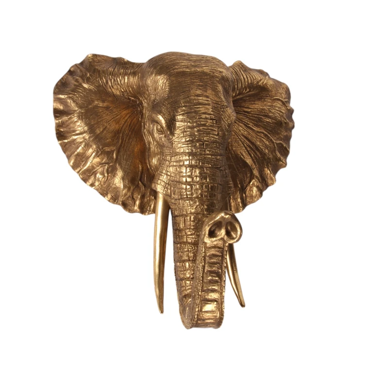 Väggornament Elefant - guld - 23 cm - konstharts