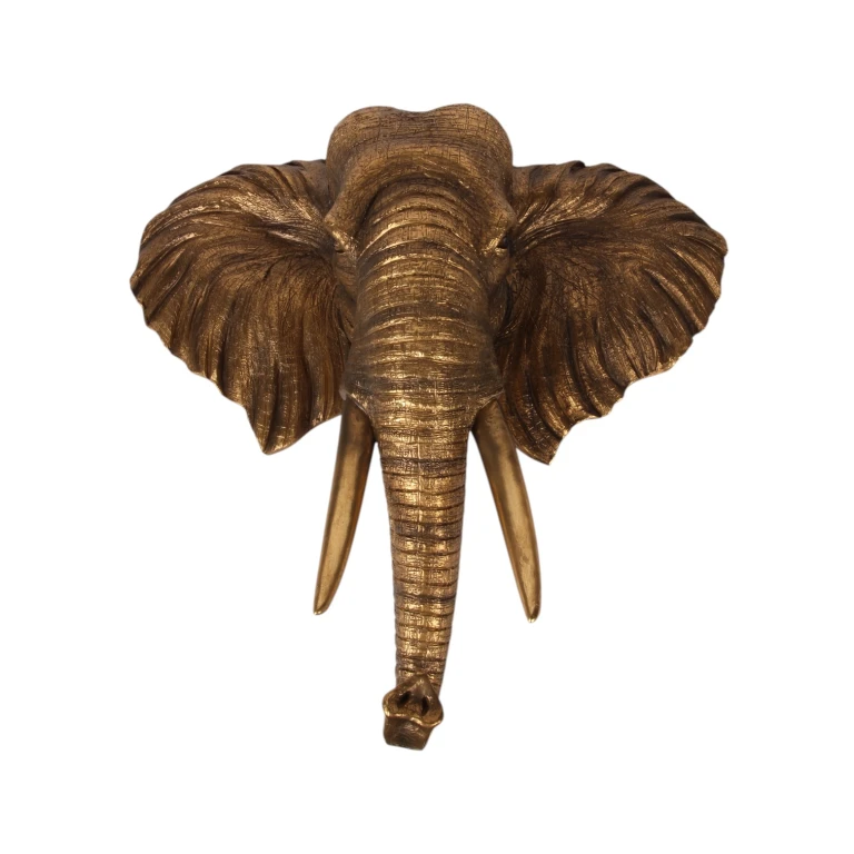 Väggornament Elefant - guld - 61 cm - konstharts