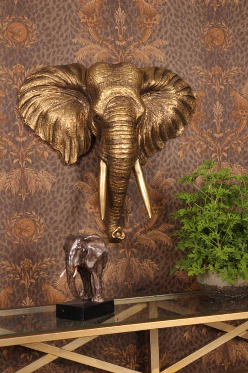 Väggornament Elefant - guld - 61 cm - konstharts