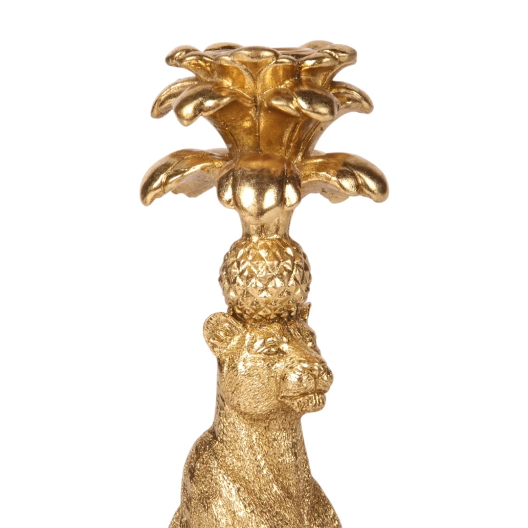 Leopardkandelare - 23,5 cm - guld - konstharts