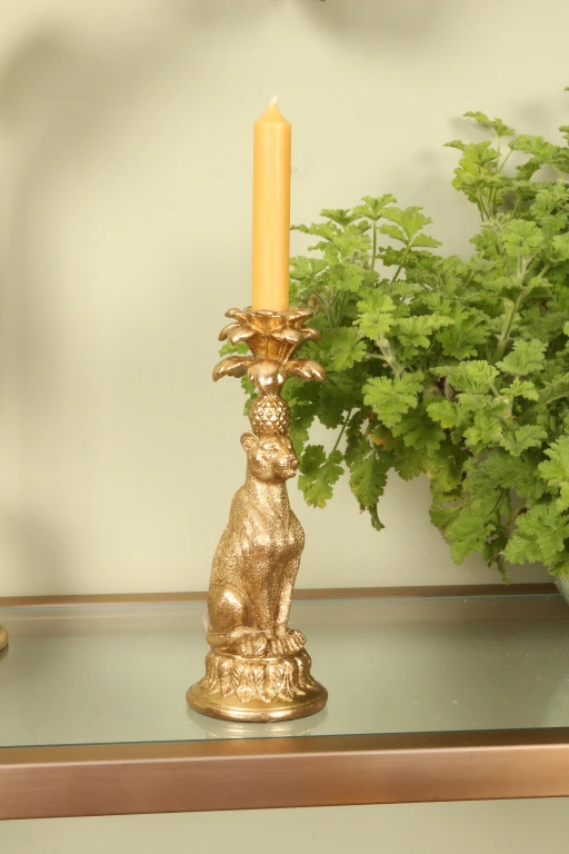 Leopardkandelare - 23,5 cm - guld - konstharts
