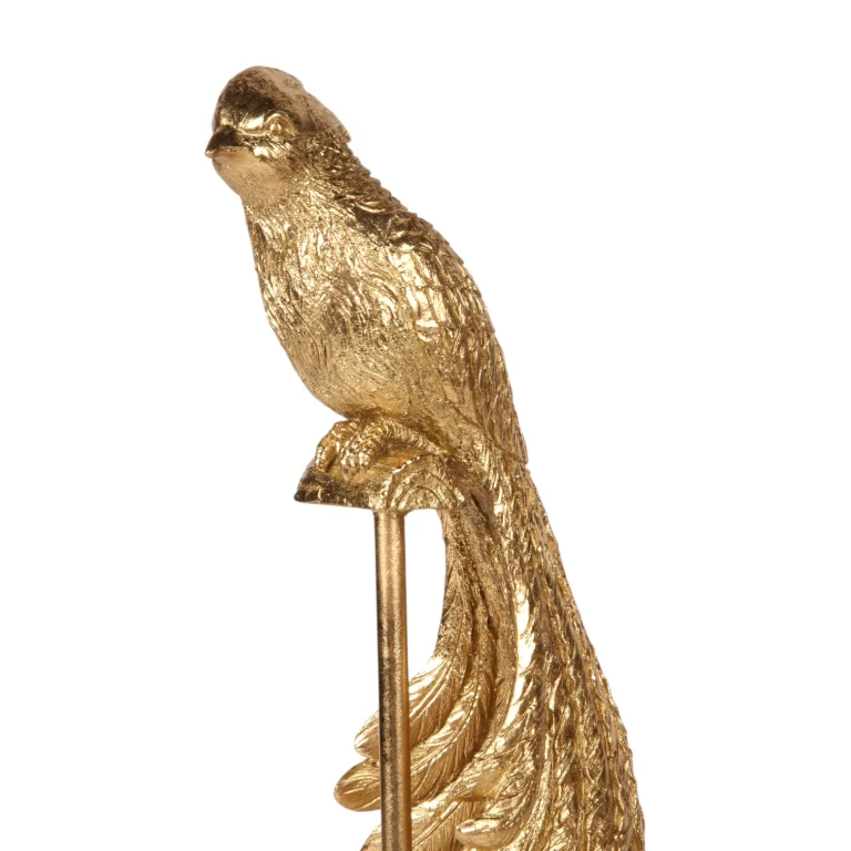 Fågelstaty på piedestal – guld – 49 cm