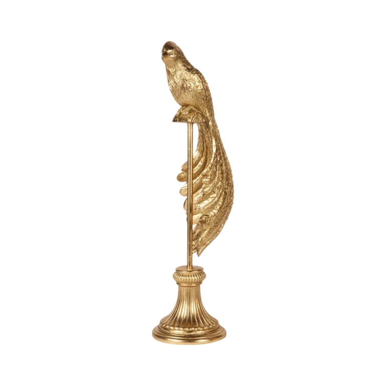 Fågelstaty på piedestal – guld – 49 cm