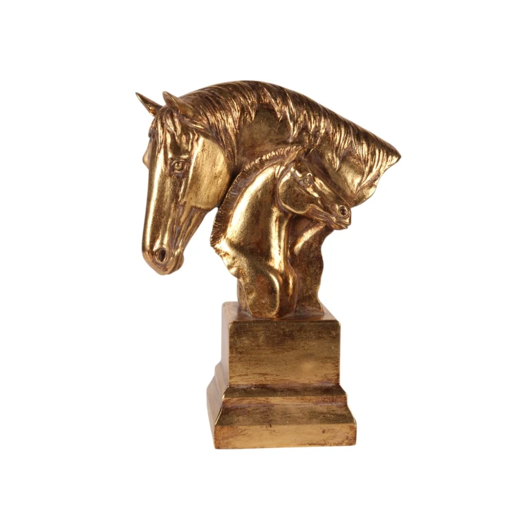 Hästhuvuden skulptur - guld - 30 cm