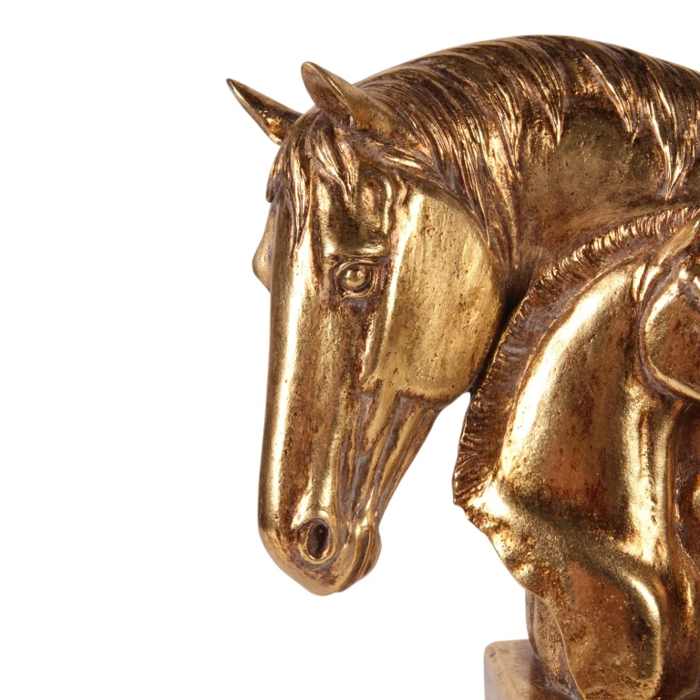 Hästhuvuden skulptur - guld - 30 cm