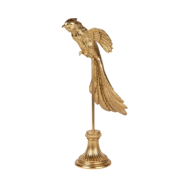 Fågelstaty på piedestal - guld - 49,5 cm - 1 st