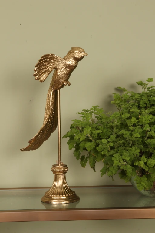 Fågelstaty på piedestal - guld - 49,5 cm - 1 st