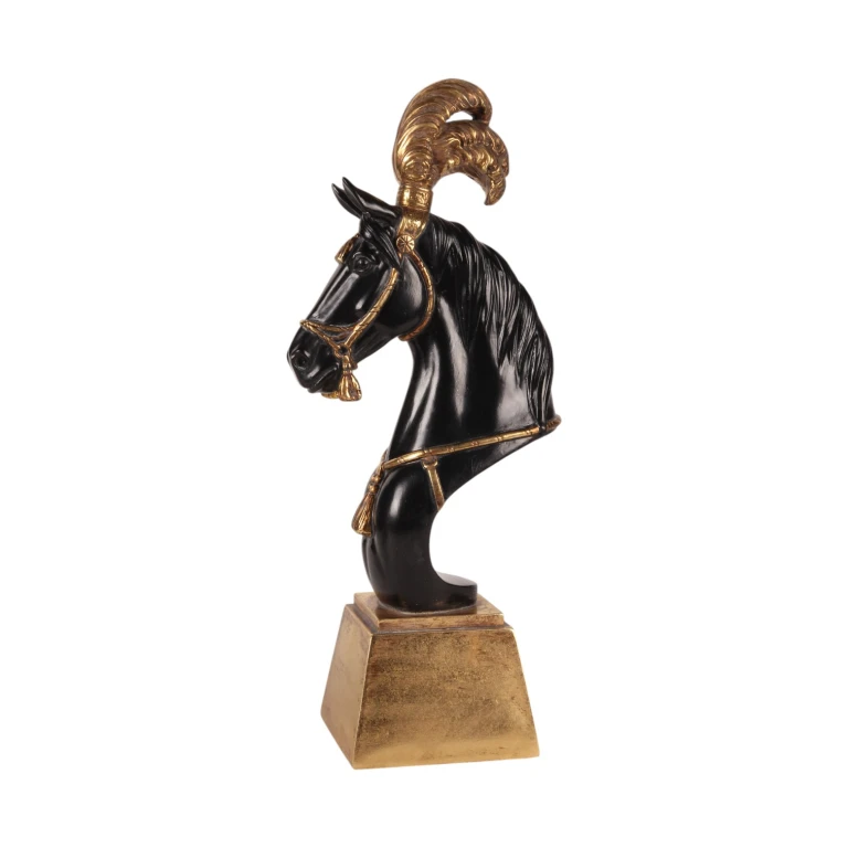 Hästhuvudskulptur – svart/guld – 36,5 cm