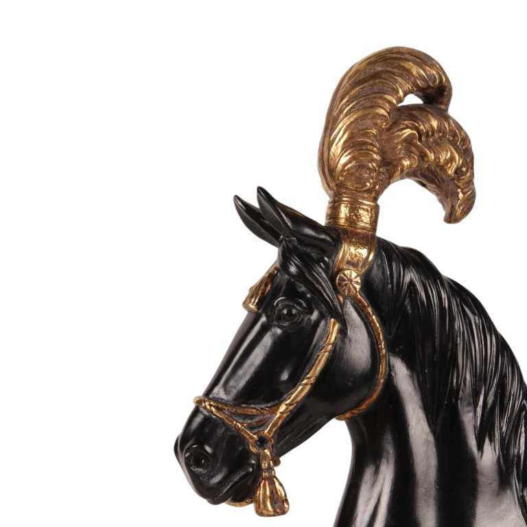 Hästhuvudskulptur – svart/guld – 36,5 cm