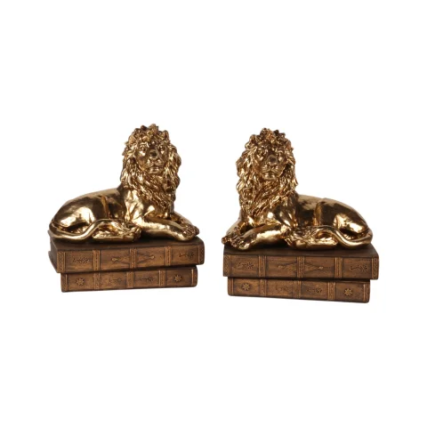 Leeuwenbeeld op boeken - goud - 21 cm