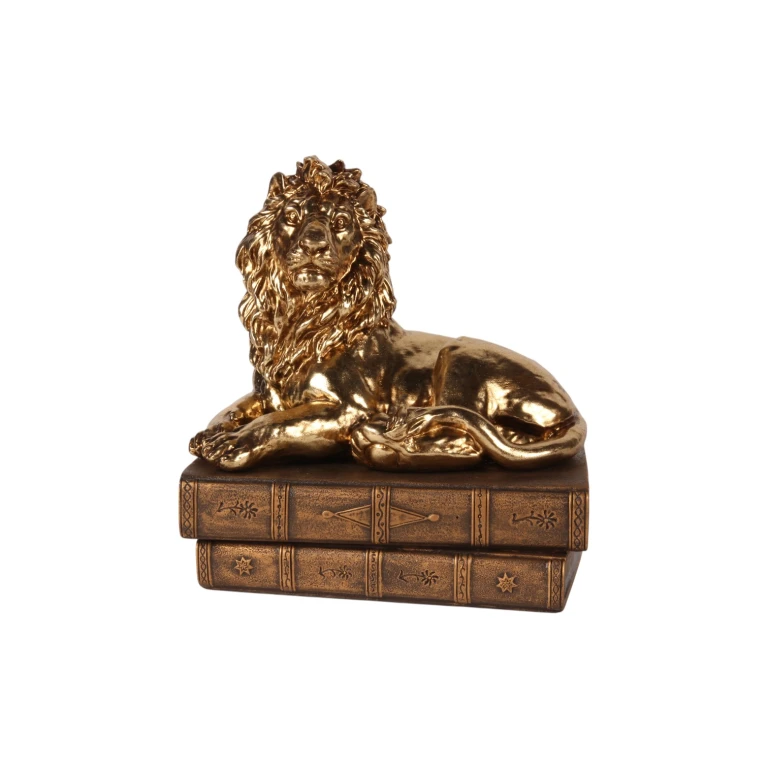 Lejonstaty på böcker - guld - 21 cm