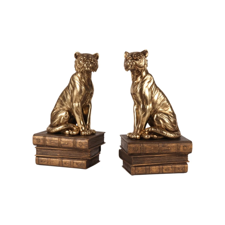 Tigerfigur på bokhyllan – guld – 29 cm