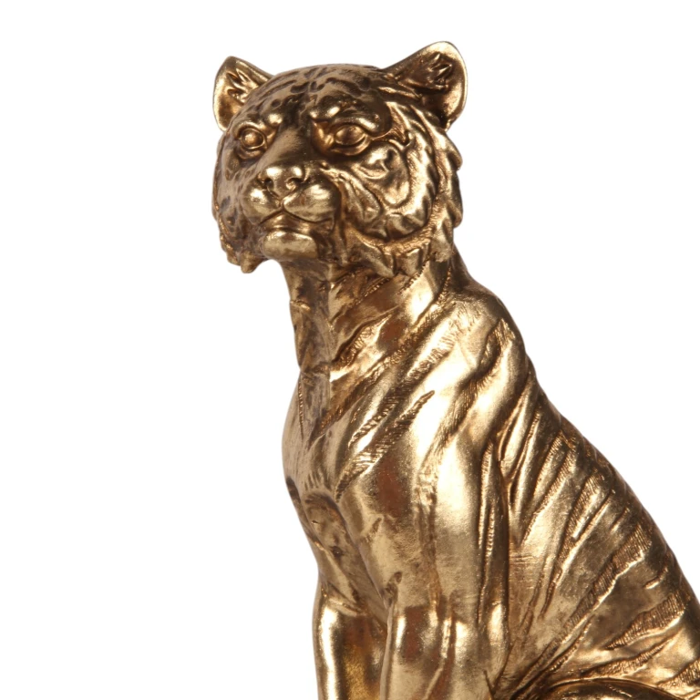 Tigerfigur på bokhyllan – guld – 29 cm