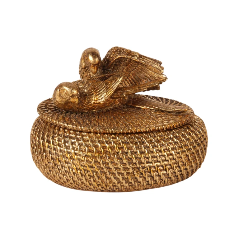 Förvaringslåda med lock - 19 cm - guld - konstharts