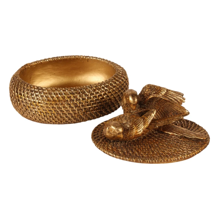 Förvaringslåda med lock - 19 cm - guld - konstharts