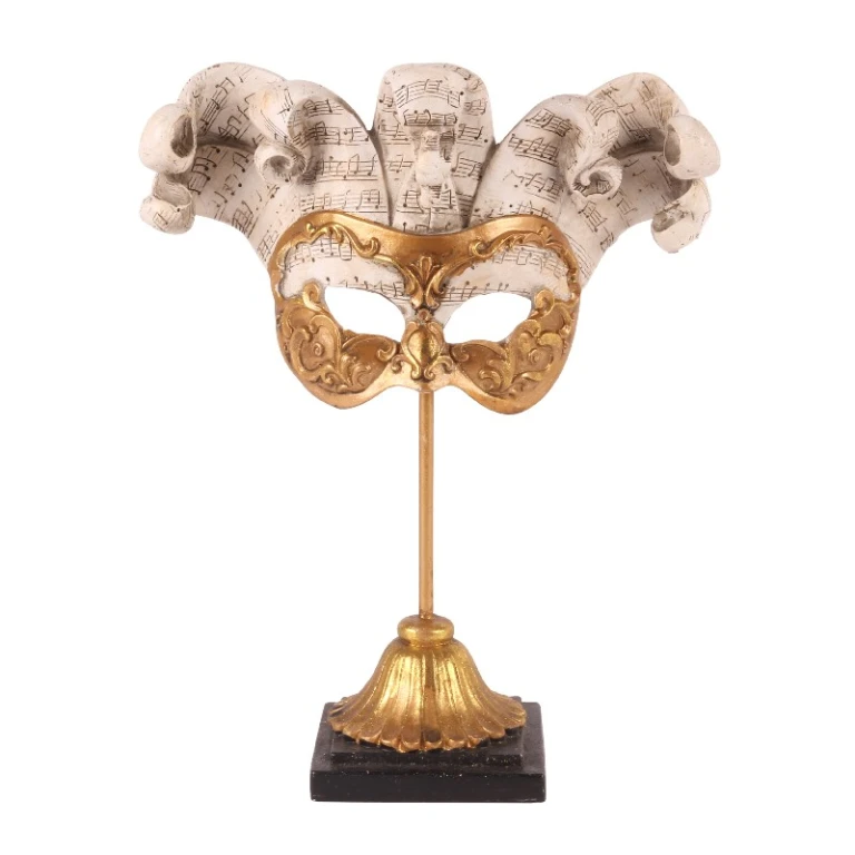 Dekorativ mask på fot - guld - 28 cm - konstharts