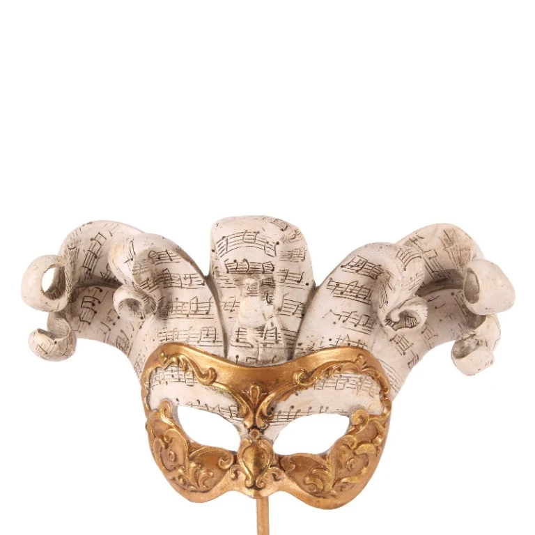 Dekorativ mask på fot - guld - 28 cm - konstharts