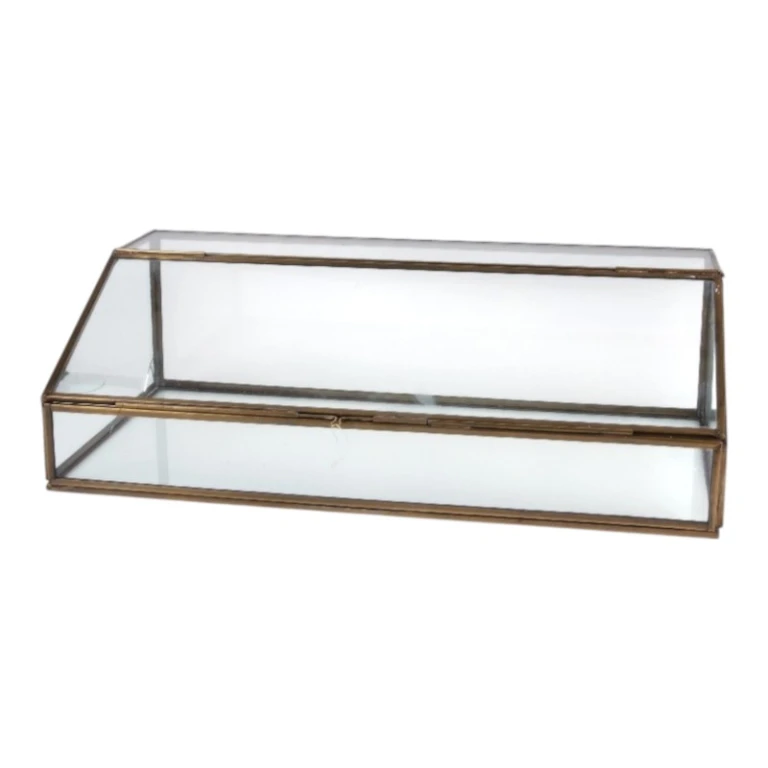 Rektangulär förvaringslåda - 15 cm - guld - mässing och glas