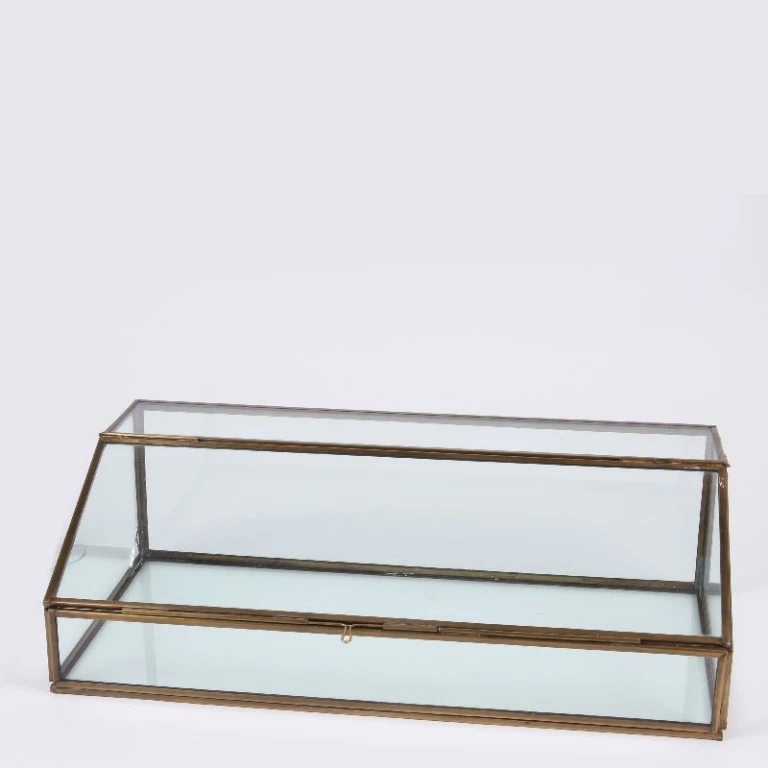 Rektangulär förvaringslåda - 15 cm - guld - mässing och glas
