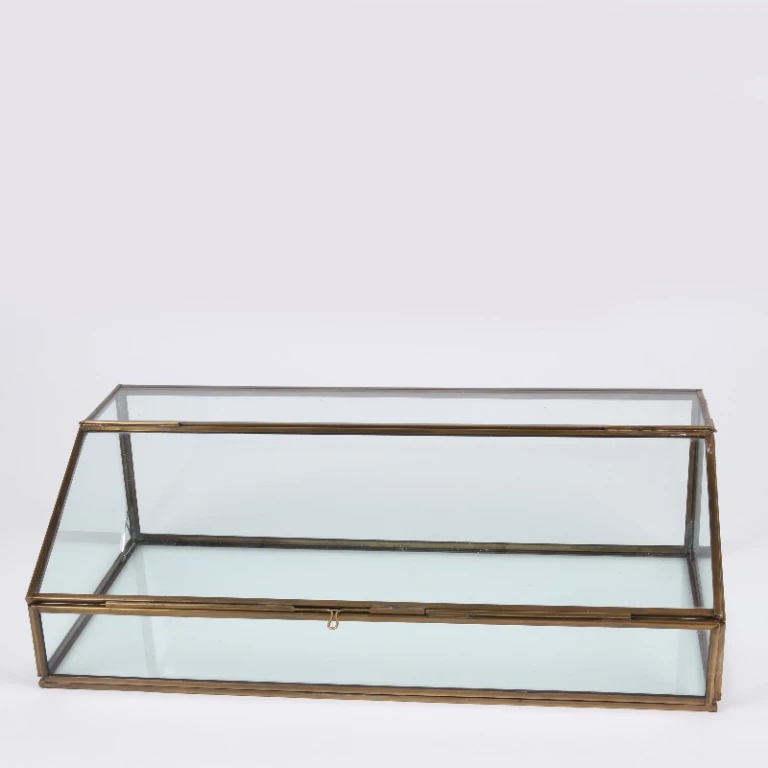 Rektangulär förvaringslåda - 15 cm - guld - mässing och glas