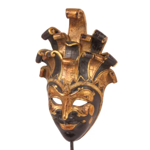 Decoratiemasker op voet - zwart/goud - 28 cm - kunsthars