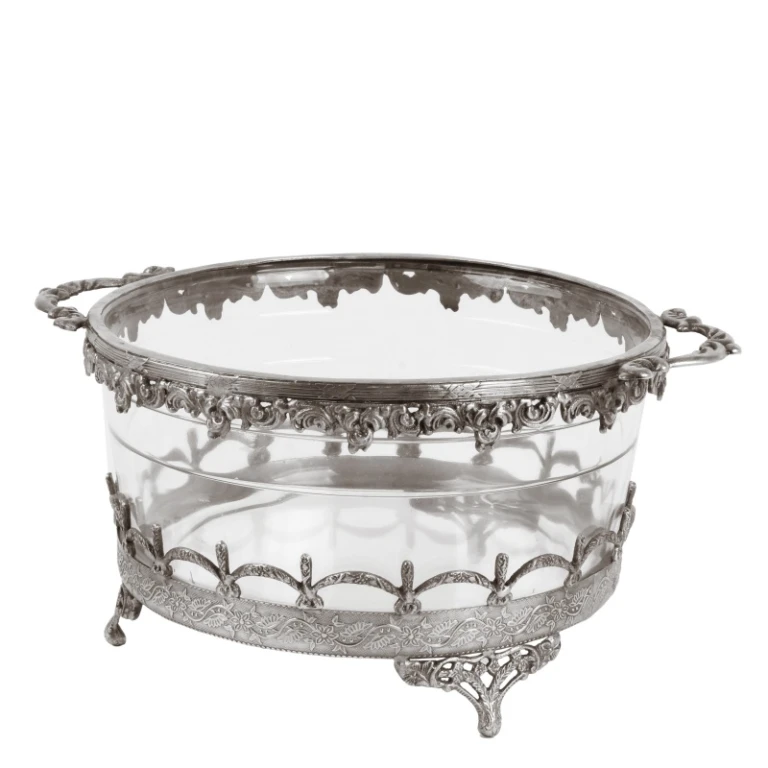Vaxljushållare - silver - mässing och glas - 14 cm