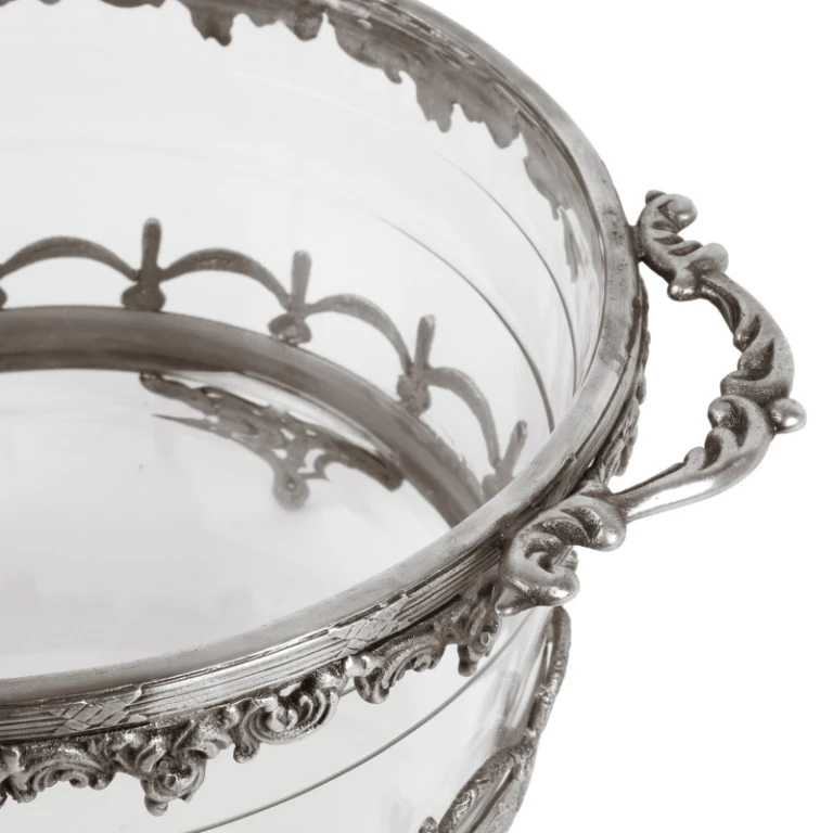 Vaxljushållare - silver - mässing och glas - 14 cm