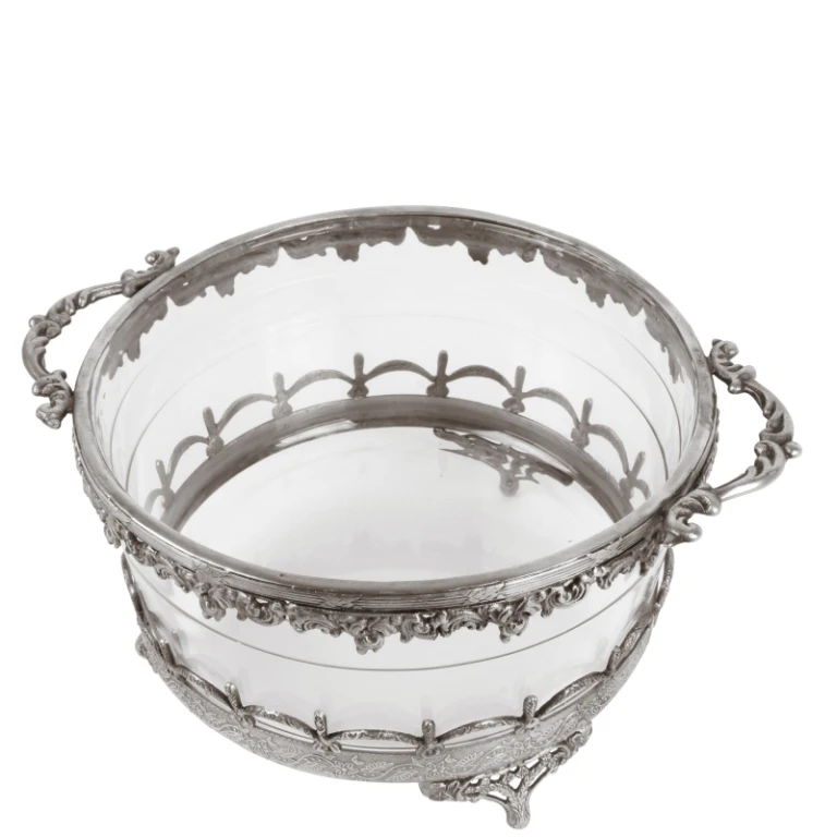 Vaxljushållare - silver - mässing och glas - 14 cm