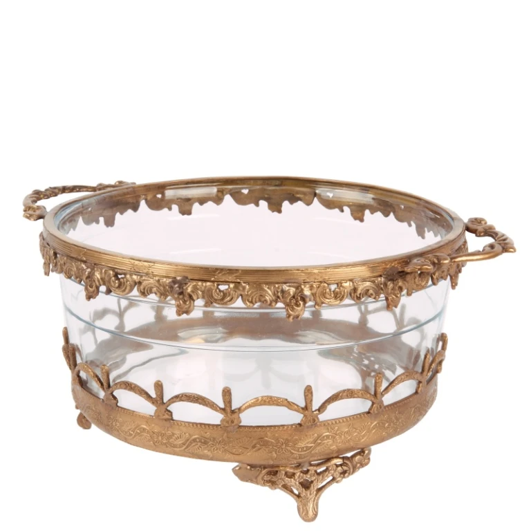 Vaxljushållare - guld - mässing och glas - 14 cm
