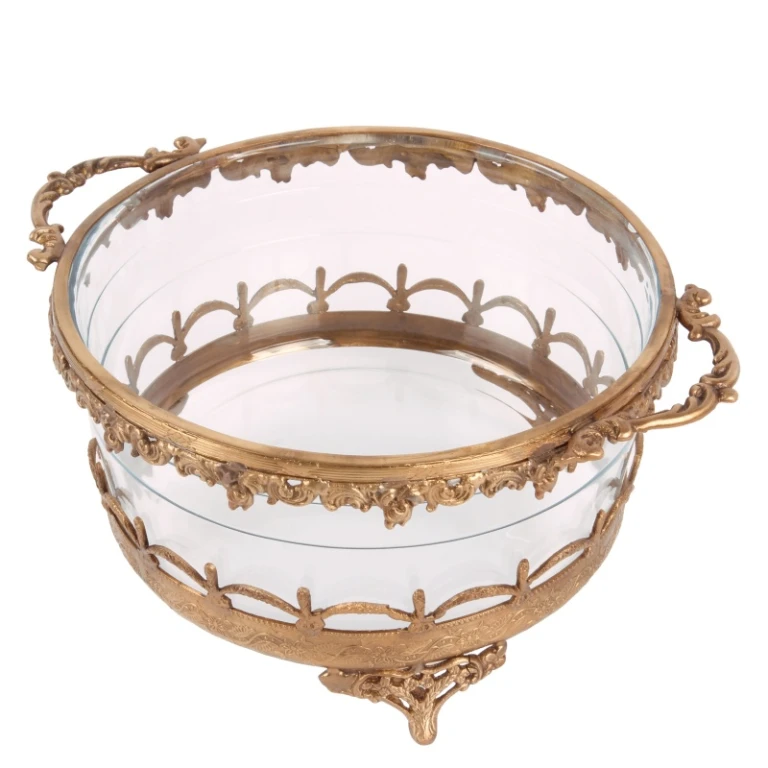 Vaxljushållare - guld - mässing och glas - 14 cm