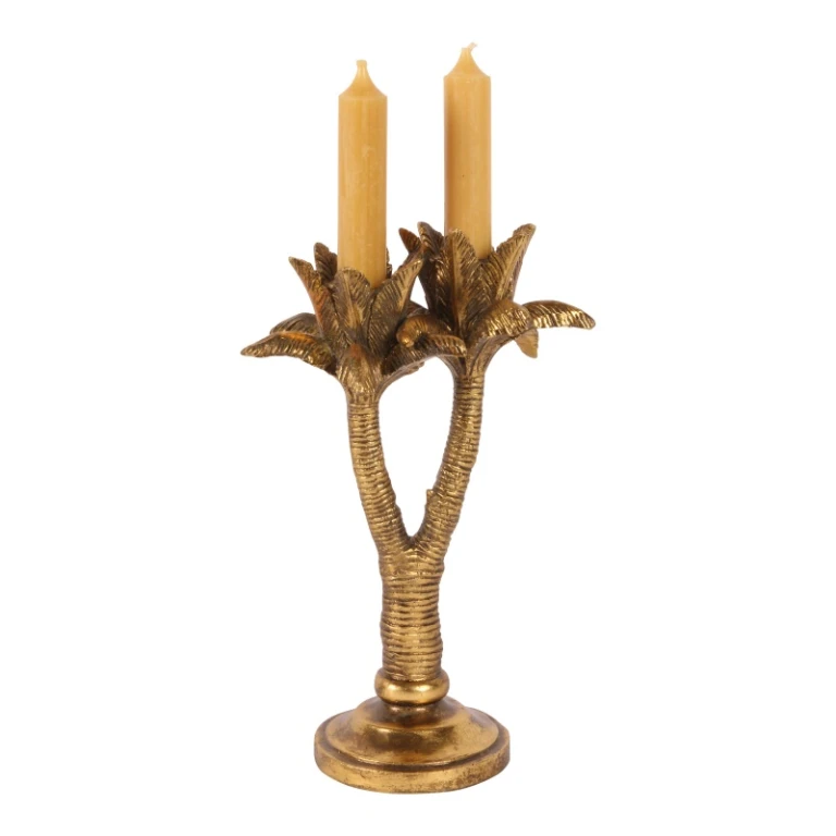 Kandelaber Palmträd - 24 cm - guld - konstharts