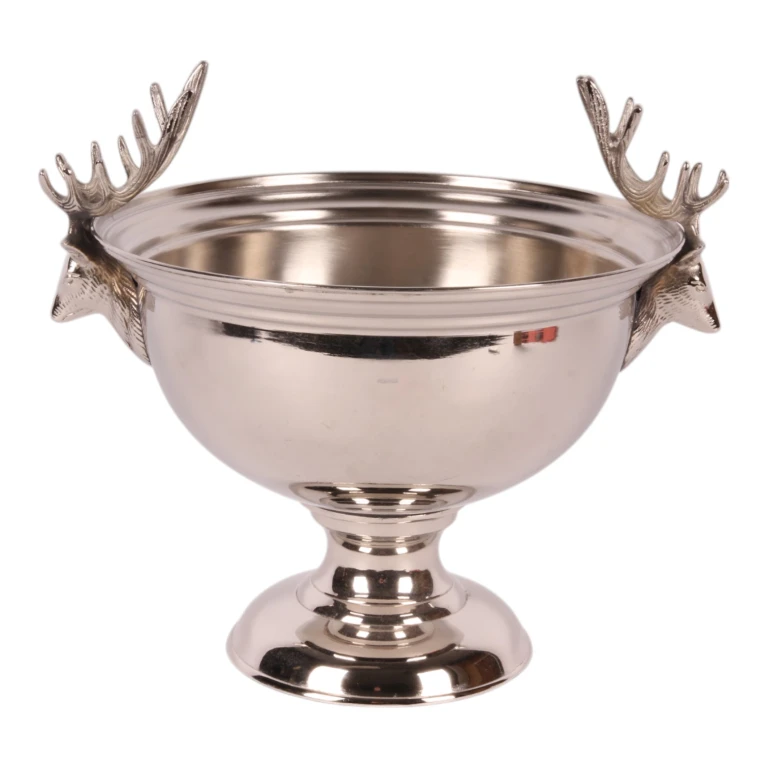 Wine cooler with deer heads - silver-colored brass - 27.5 cm