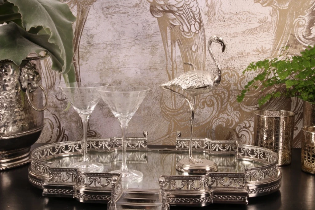 Förvaringslåda Flamingo - 29 cm - silver - mässing