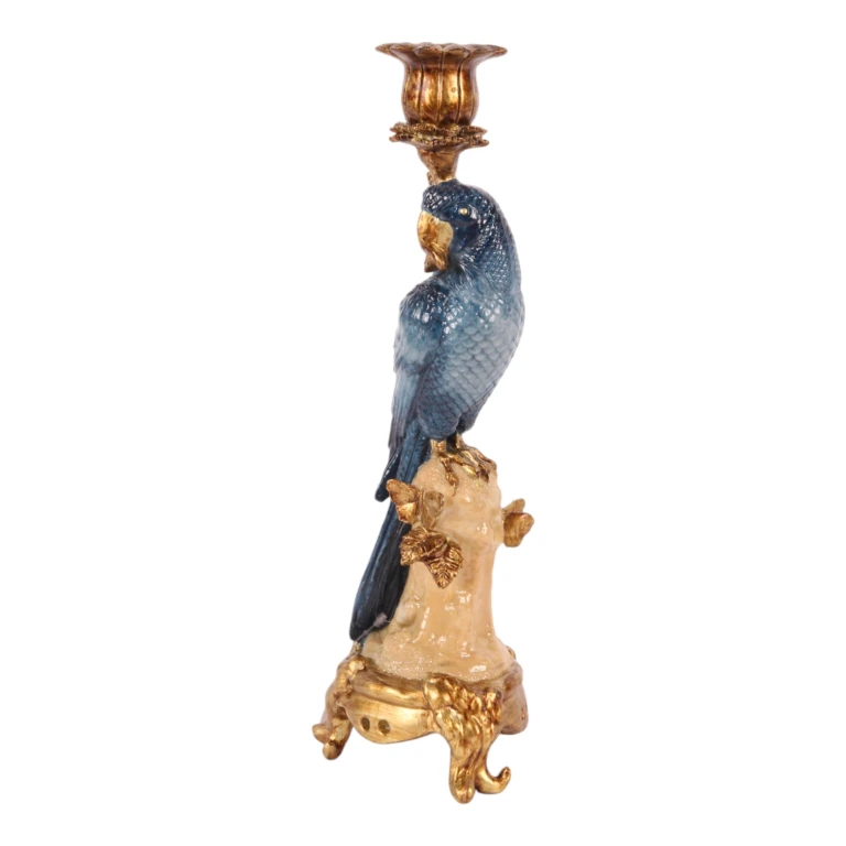 Kandelaber Papegoja - 33 cm - blå - konstharts