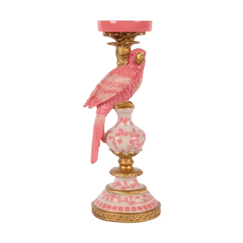 Kandelaar Papegaai 32,5 cm - Roze - Resin