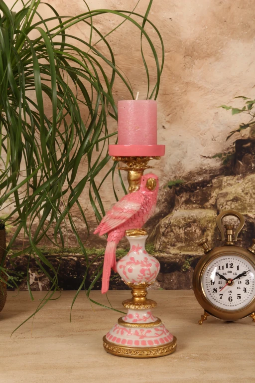 Kandelaber Papegoja - 32,5 cm - rosa - konstharts