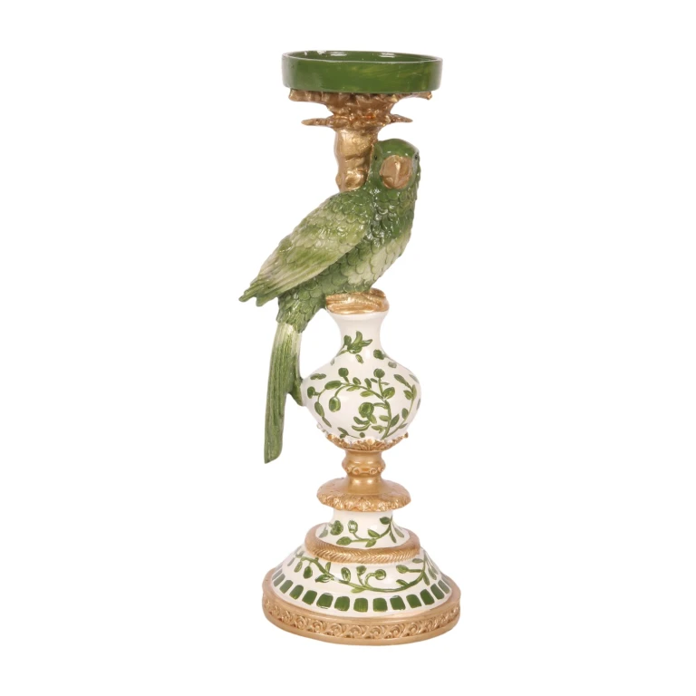 Kandelaber Papegoja - 32 cm - grön - konstharts